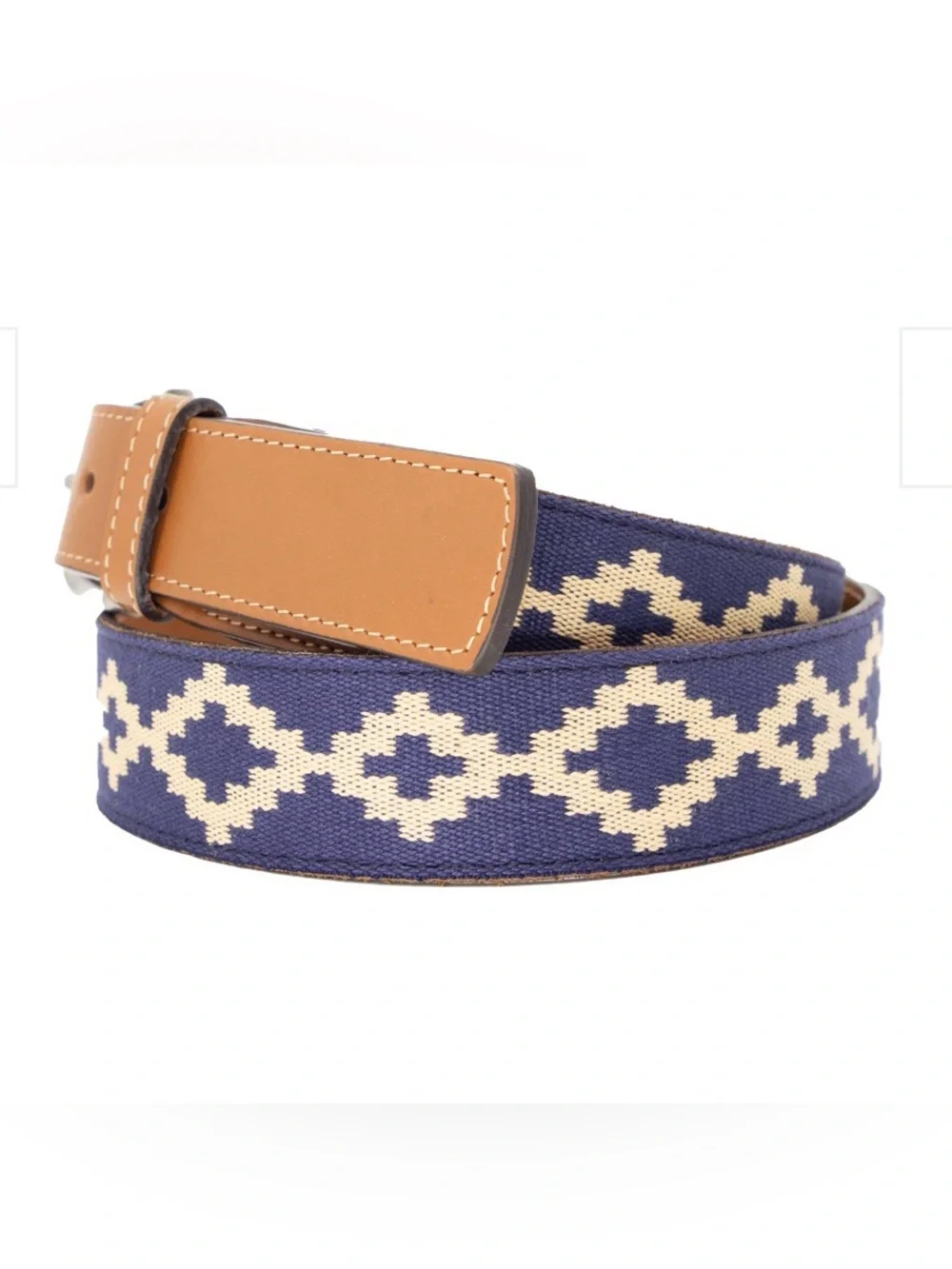 La Matera Corbina Woven Leather Belt Navy Khaki Size 38